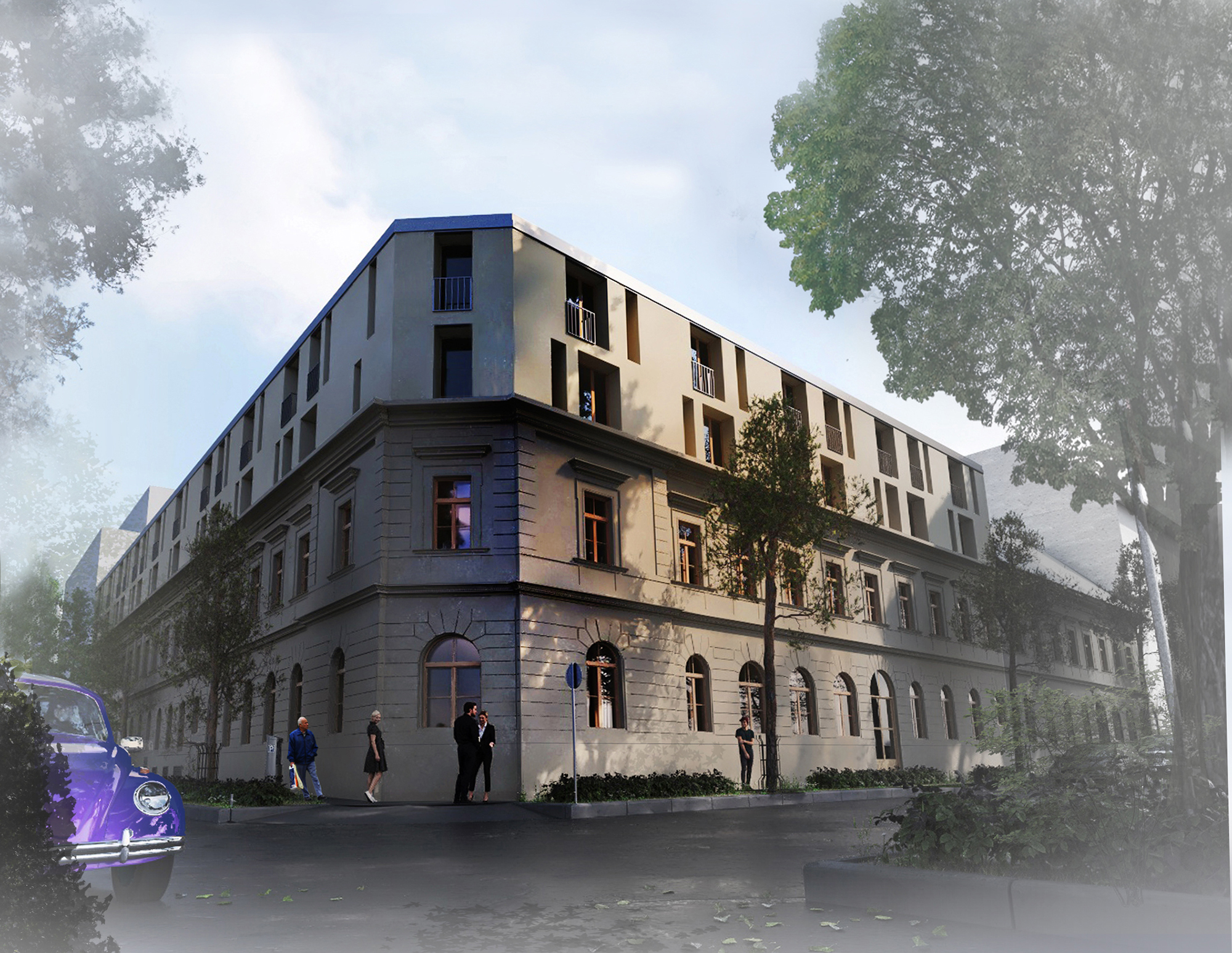 eklektikus bérház bővítése