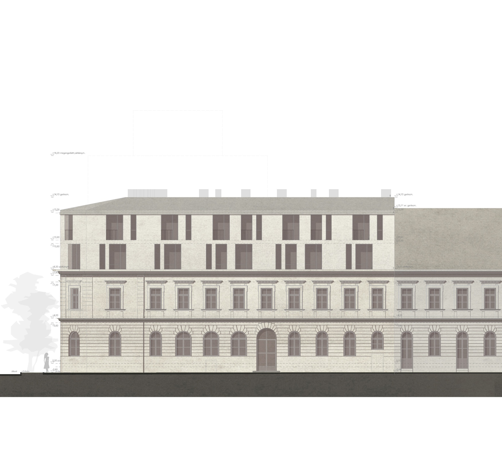 eklektikus bérház bővítése